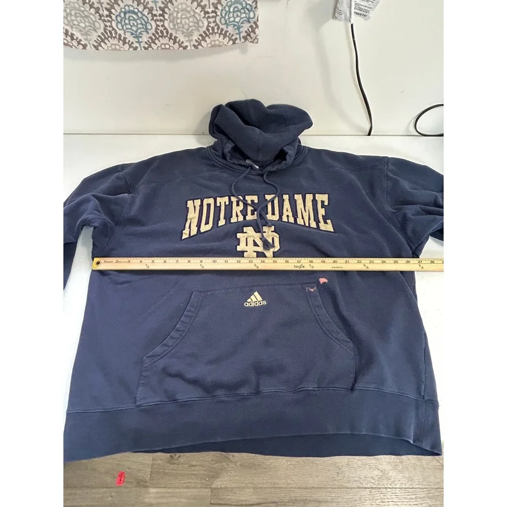 Vintage Adidas Notre Dame Fighting Irish‎ Navy Blue Hoodie Sweatshirt Mens XL